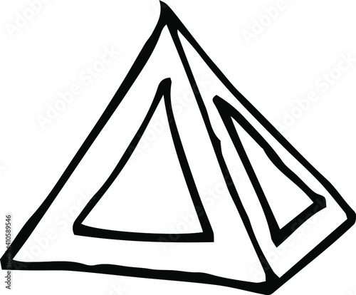 simple doodle of a pyramid icon. hand drawn vector art. black white illustration.