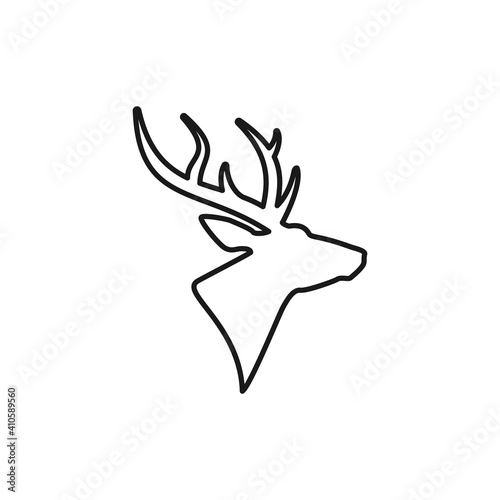 Black graceful silhouette of deer head with antlers.