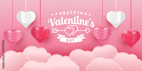 Valentines Day vector background illustration template. Valentines Day background with realistic hearts vector. Happy Valentines day vector sale banner, flyer, invitation, poster, background design