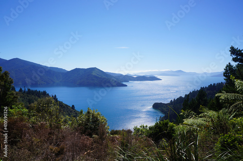 View on bay with beautiful blue water in south island in New Zealand