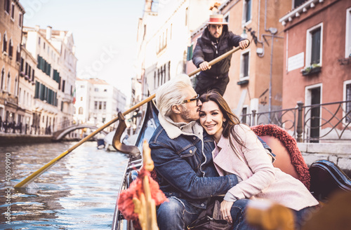 Happy young couple on vacation in Venice