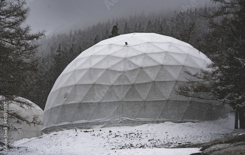 Fotografia Geodesic domes in a winter forest