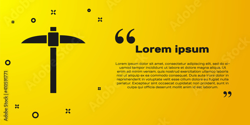 Black Pickaxe icon isolated on yellow background. Blockchain technology, cryptocurrency mining, bitcoin, digital money market, cryptocoin wallet. Vector.
