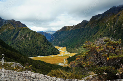 Beautiful mountains in Routeburn trek in Fiordland national park in south island in New Zealand photo