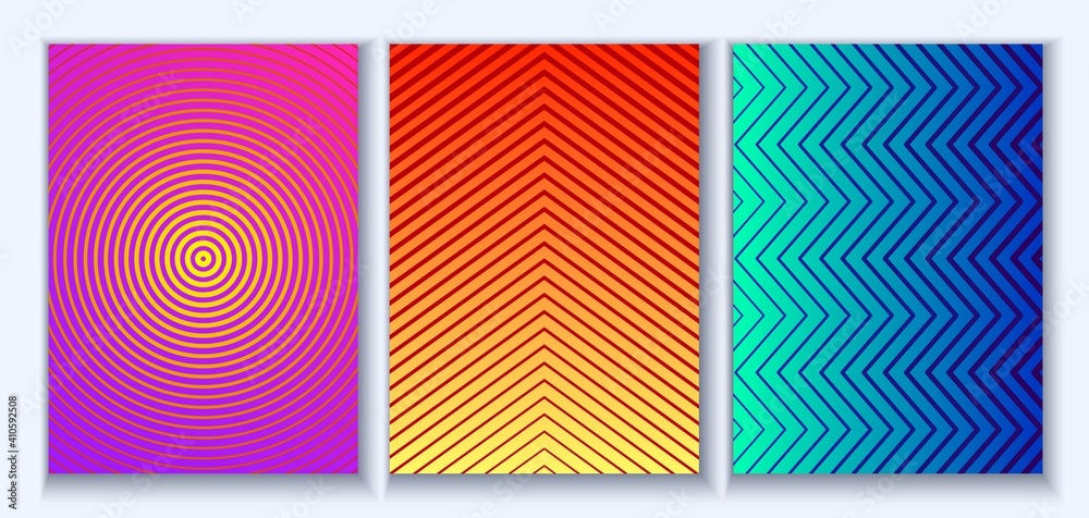 Set of abstract backgrounds for cover, flyer or advertising leaflet. Gradient lines. Vector illustration. EPS 10.