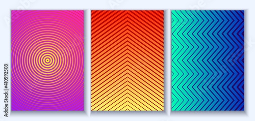 Set of abstract backgrounds for cover, flyer or advertising leaflet. Gradient lines. Vector illustration. EPS 10.