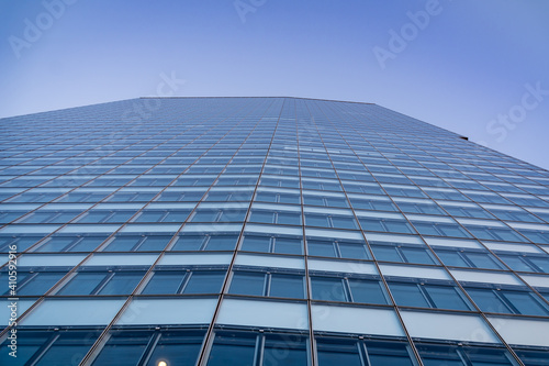 Low angle view of a business skyscraper in Vienna, Austria. Modern Architecture.
