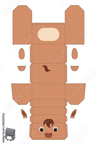 Party favor box horse design for for sweets, candies, small presents, bakery. Package template, great design for any purposes, birthdays, baby showers. Vector stock illustration.