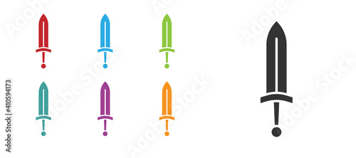 Black Medieval sword icon isolated on white background. Medieval weapon. Set icons colorful. Vector.