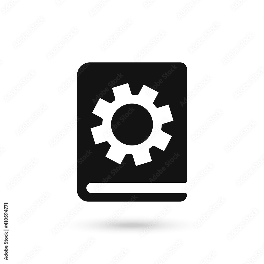 Black Book icon with settings sign. Book icon and customize, setup, manage, process concept Black Book icon with settings sign. Book icon and customize, setup, manage, process concept