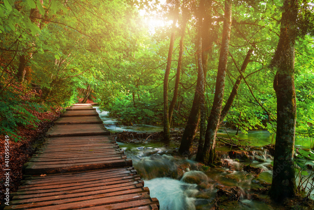 beautiful scene in Plitvice Lakes National Park, Croatia