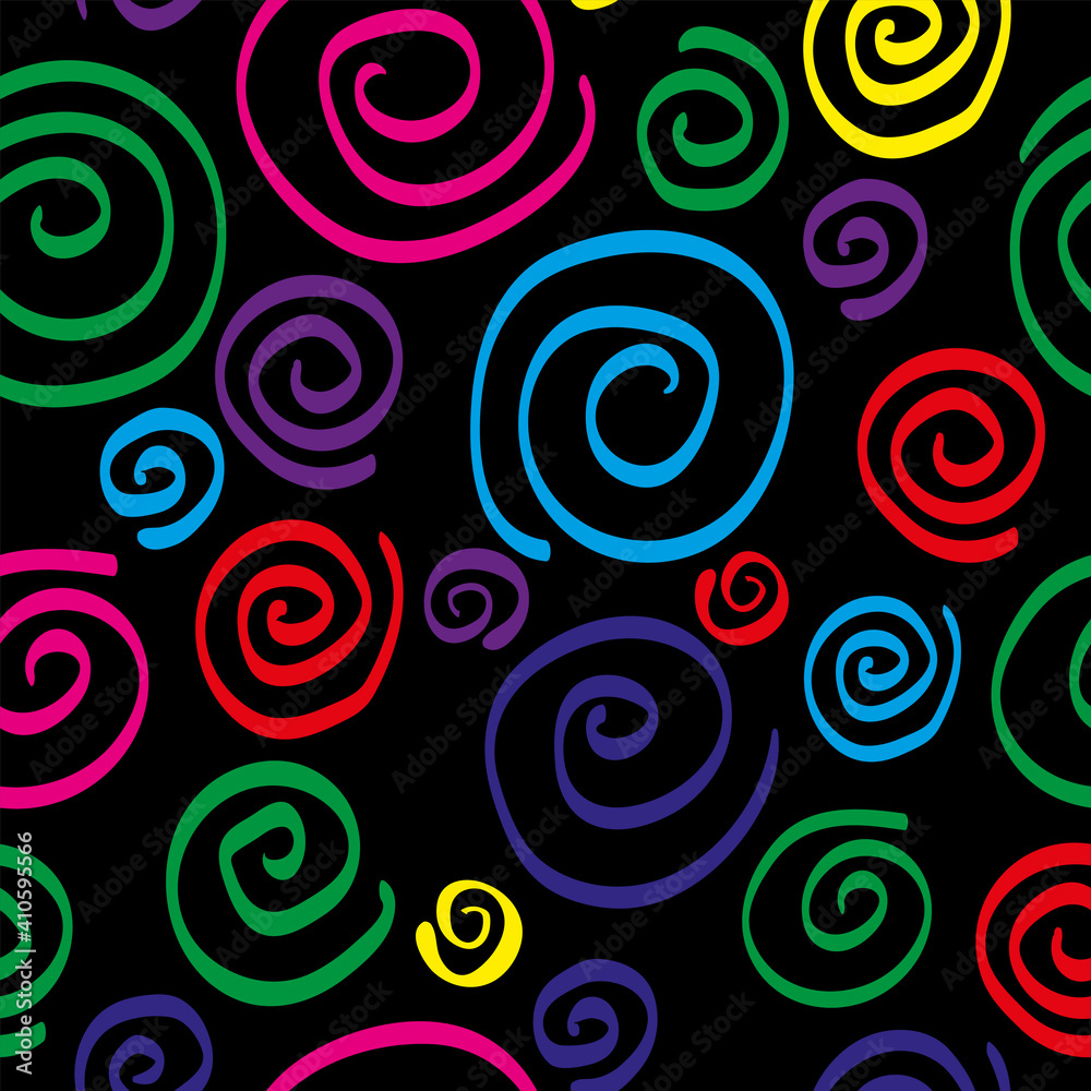 Fototapeta premium spiral seamless pattern simple spiral colorful black background print multicolor