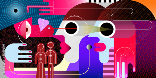 Examination of a sick person modern art vector illustration. 