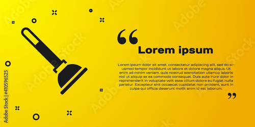 Black Rubber plunger with wooden handle for pipe cleaning icon isolated on yellow background. Toilet plunger. Vector.