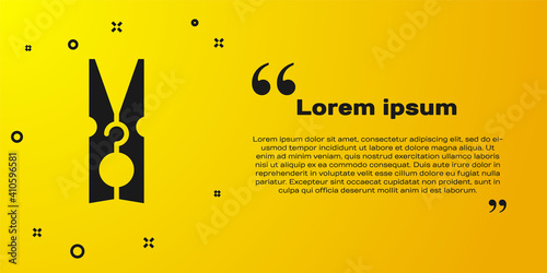 Black Old wood clothes pin icon isolated on yellow background. Clothes peg. Vector.