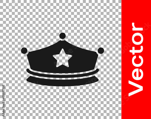 Black Police cap with cockade icon isolated on transparent background. Police hat sign. Vector.