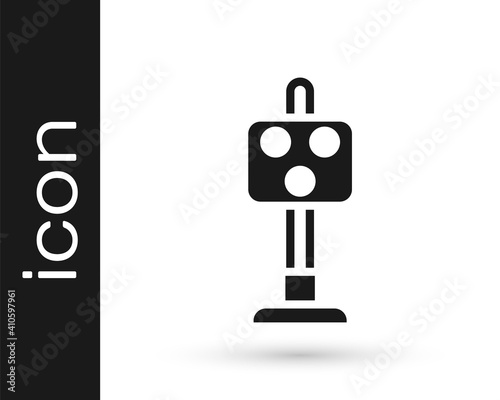 Black Train traffic light icon isolated on white background. Traffic lights for the railway to regulate the movement of trains. Vector.