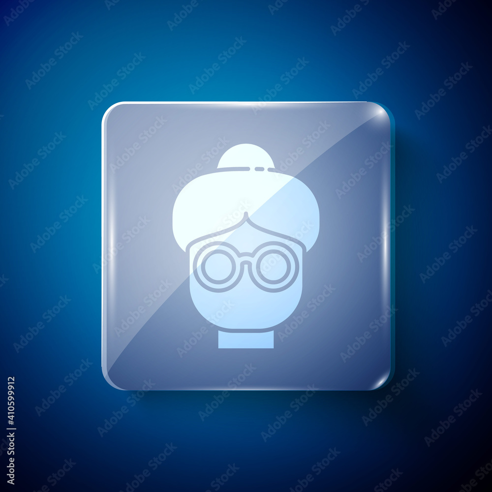 White Grandmother icon isolated on blue background. Square glass panels. Vector. White Grandmother icon isolated on blue background. Square glass panels. Vector.