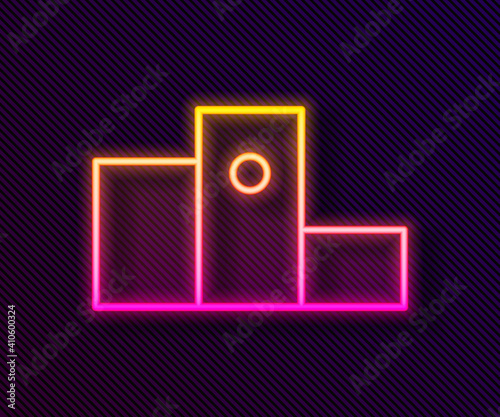 Glowing neon line Award over sports winner podium icon isolated on black background. Vector Illustration.