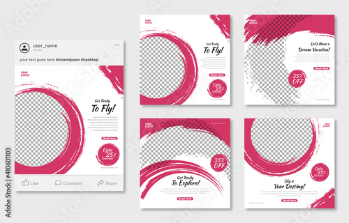 Set of travel and fashion sale social media post template. Web banner, flyer or poster for traveling agency business offer promotion. Holiday and tour advertisement banner