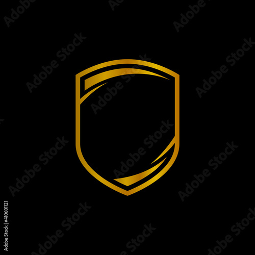 shield logo template, shielding icon in gold color and black background, security and protector symbol