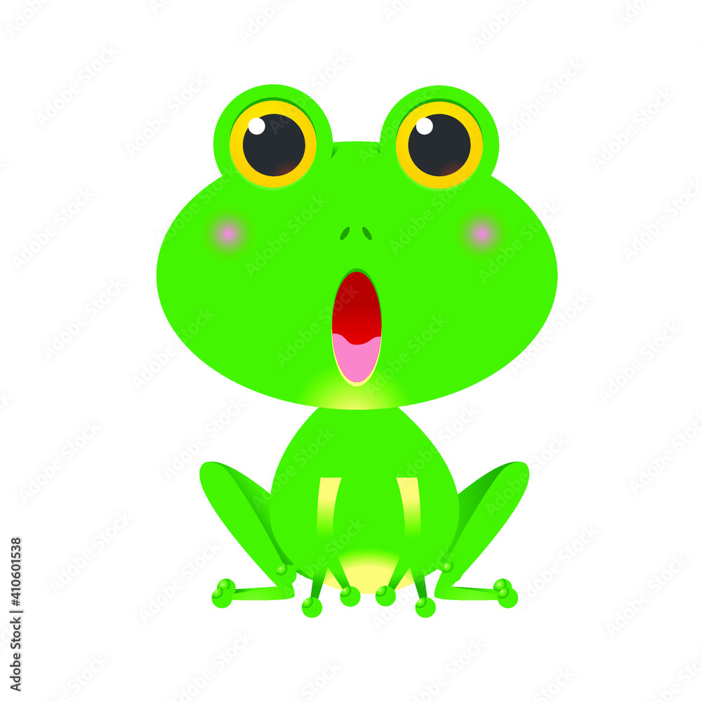 The green frog is sitting and opening its mouth. suitable for design and print on all media, vector cartoon design The green frog is sitting and opening its mouth. suitable for design and print on all media, vector cartoon design