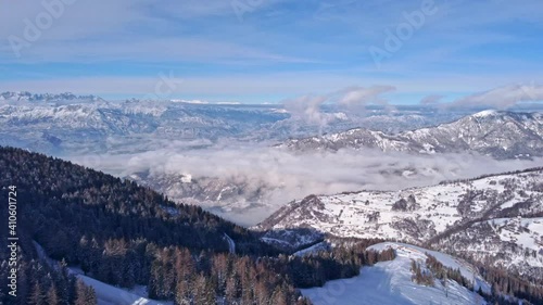 Wallpaper Mural 4K aerial view of italian mountains range during winter snowy season on top of mountains covid-19 coronavirus ski resorts closed Torontodigital.ca