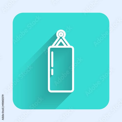 White line Punching bag icon isolated with long shadow. Green square button. Vector.