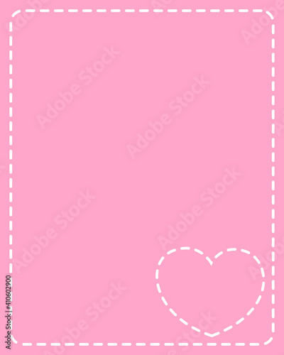Pink frame with white stitches heart design template for valentine card.