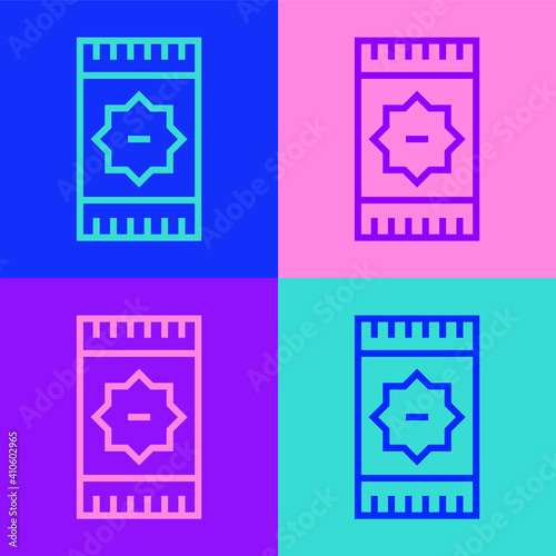 Pop art line Mexican carpet icon isolated on color background. Vector.
