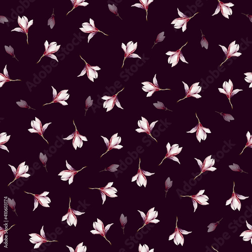 watercolor pink magnolia seamless pattern
