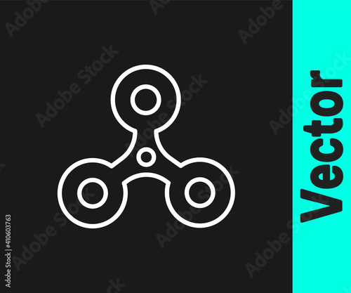 White line Fidget spinner icon isolated on black background. Stress relieving toy. Trendy hand spinner. Vector.