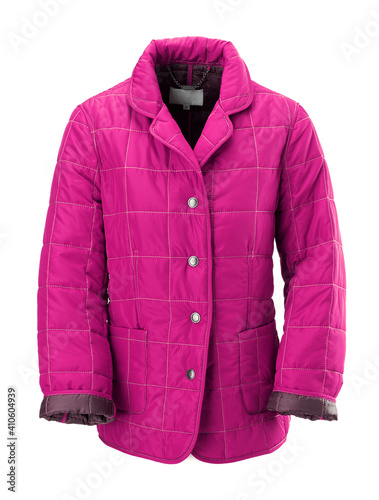 pink winter coat for woman isolated