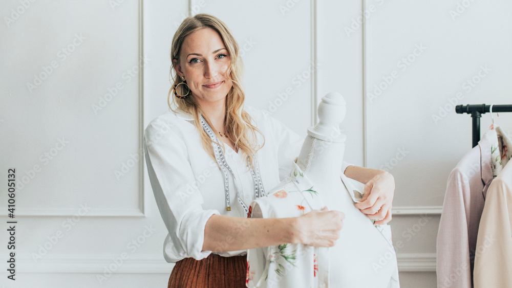 Fashion designer using a pinnable mannequin Fashion designer using a pinnable mannequin