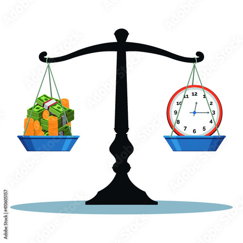 Scale balance weight Time and Money vector illustration.