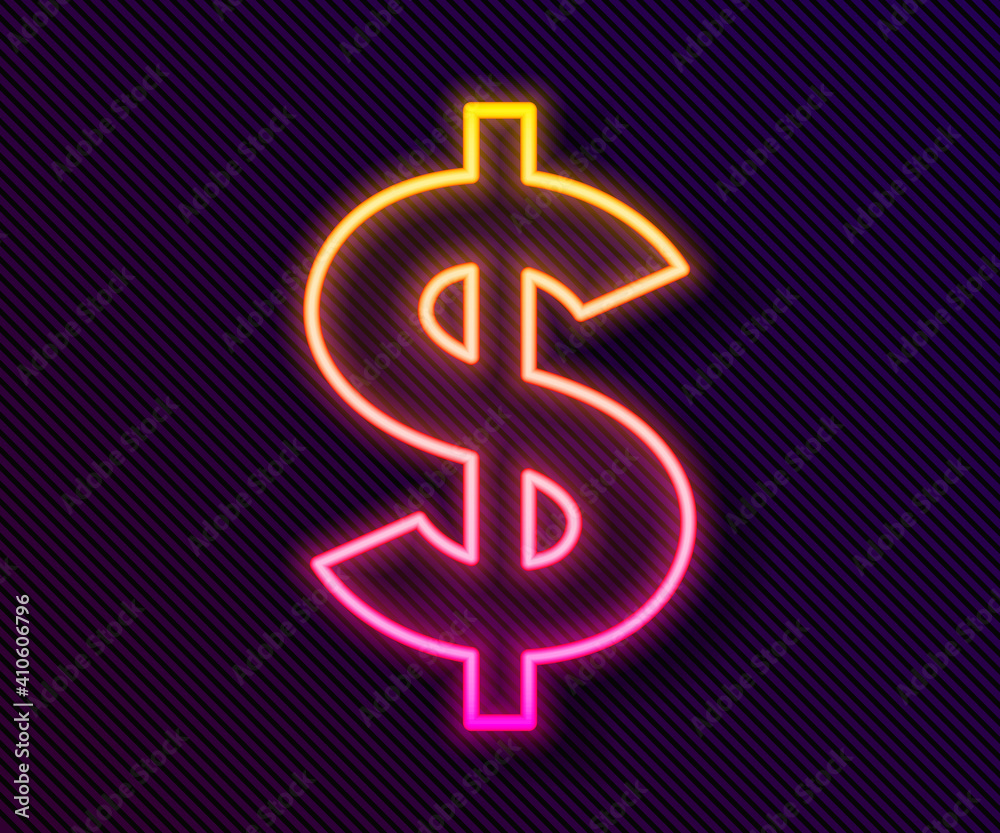 Glowing neon line Dollar symbol icon isolated on black background. Cash and money, wealth, payment symbol. Casino gambling. Vector. Glowing neon line Dollar symbol icon isolated on black background. Cash and money, wealth, payment symbol. Casino gambling. Vector.