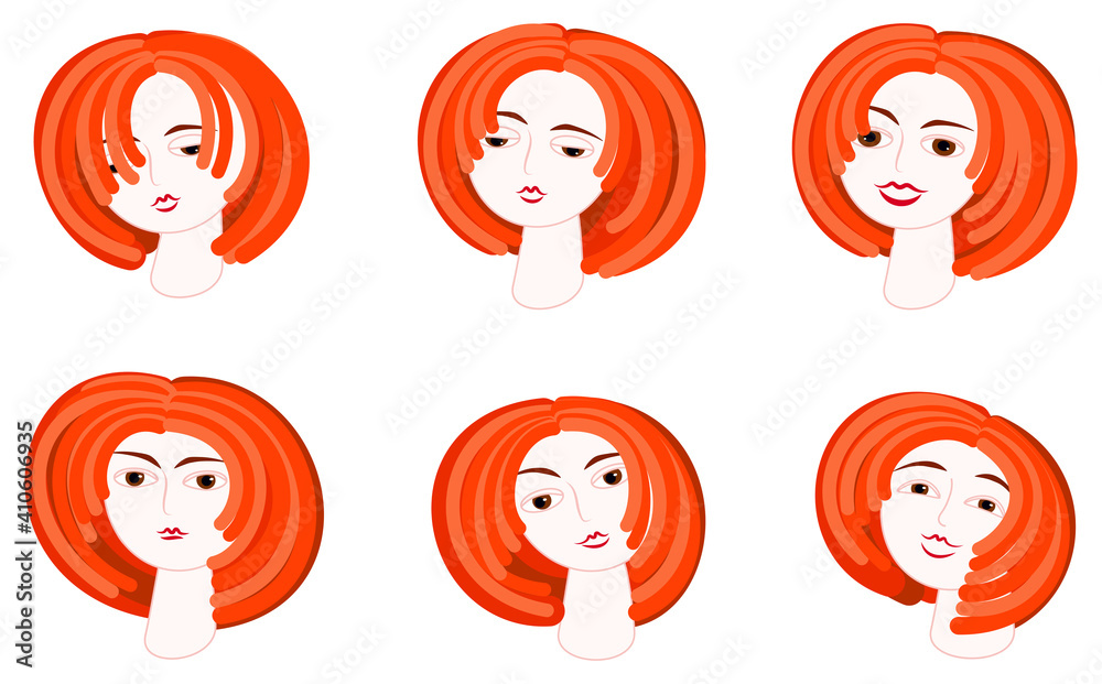 Face expressions of young woman with ginger hair