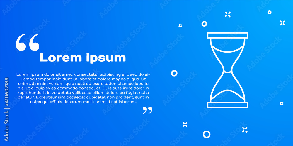 Fototapeta premium White line Old hourglass with flowing sand icon isolated on blue background. Sand clock sign. Business and time management concept. Vector.