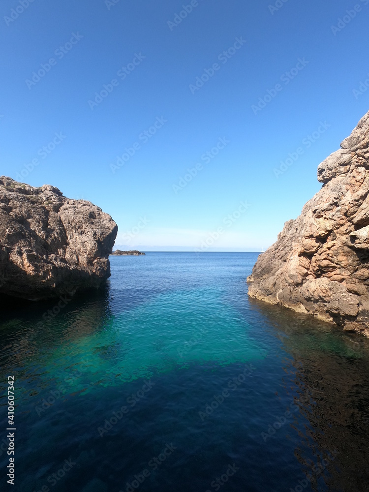 seacoat of mallorca with beaturiful view of the sea with crystalclear water. Sea view of turquoise colour. Concept of summer, travel, relax and enjoy
