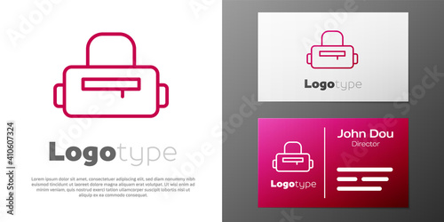 Logotype line Sport bag icon isolated on white background. Logo design template element. Vector.