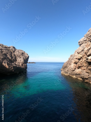 seacoat of mallorca with beaturiful view of the sea with crystalclear water. Sea view of turquoise colour. Concept of summer  travel  relax and enjoy