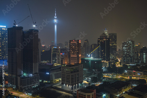 The illuminated skyline of Kuala Lumpur in Malaysia at night