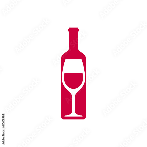 Logotipo con silueta de copa de vino dentro de botella de vino en color granate