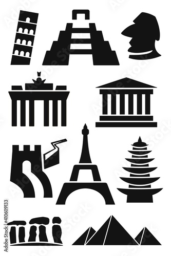 Landmark and travel icons. Black Series