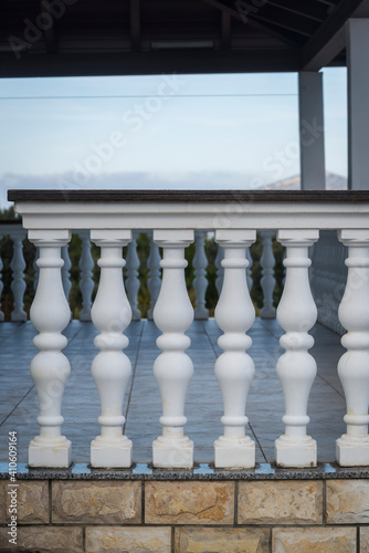 Balustrade on a house veranda, Village of Mali Iz, sland of Iz, Zadar archipelago, Dalmatia, Croatia