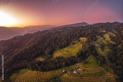 himalaya hillside terrace sunset