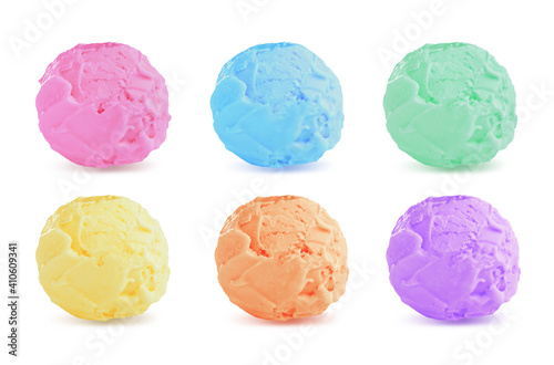 Set with different delicious ice creams on white background