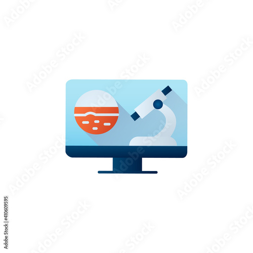  Online oncology flat icon. Telehealth medical care. Virtual oncologist consultation. Telemedicine, health care concept. Online medicine, cancerology. Color vector illustration with shadow