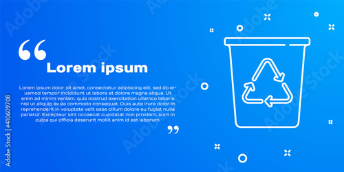 White line Recycle bin with recycle symbol icon isolated on blue background. Trash can icon. Garbage bin sign. Recycle basket sign. Vector.