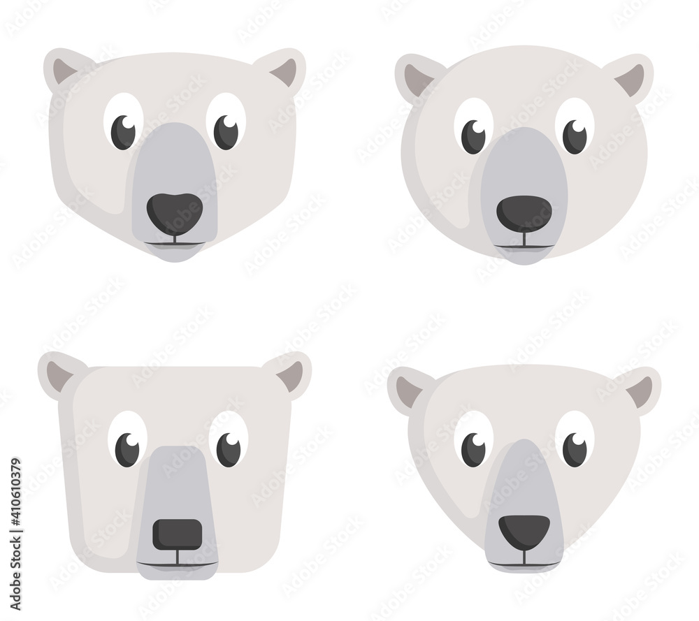 Set of cartoon polar bears. Different shapes of animal heads. Set of cartoon polar bears. Different shapes of animal heads.